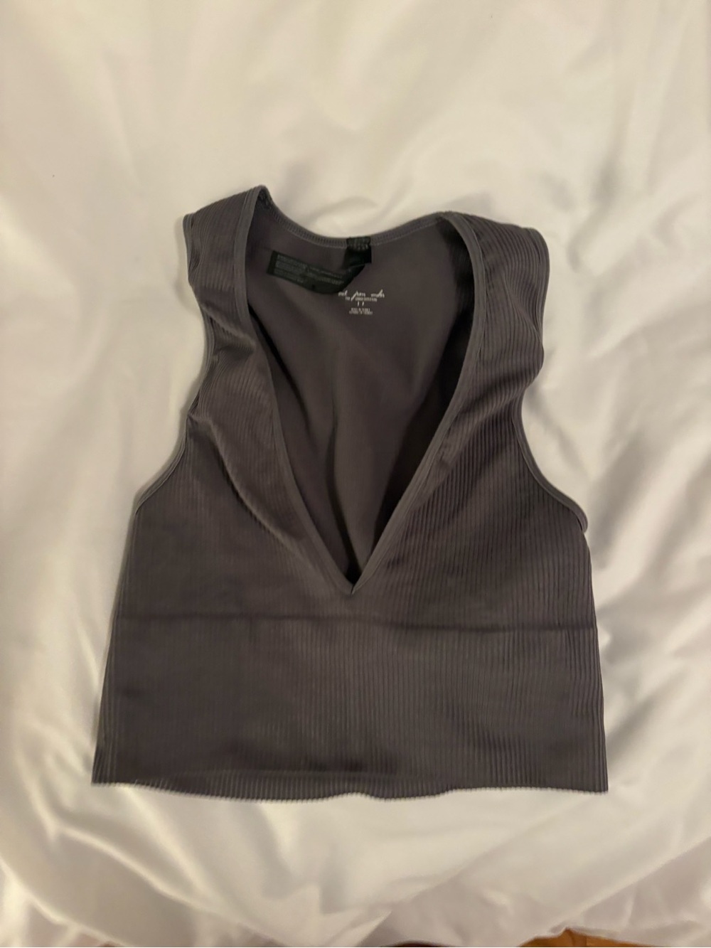 Out From Under Urban Outfitters Deep V Ribbed Crop - Gray